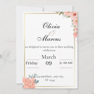 Elegant wedding invitation with gold frame