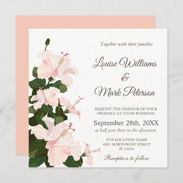 Elegant  Wedding Invitation with Hibiscus Flower (Front/Back)