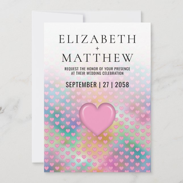 Elegant Wedding Invitation with Pink Heart (Front)