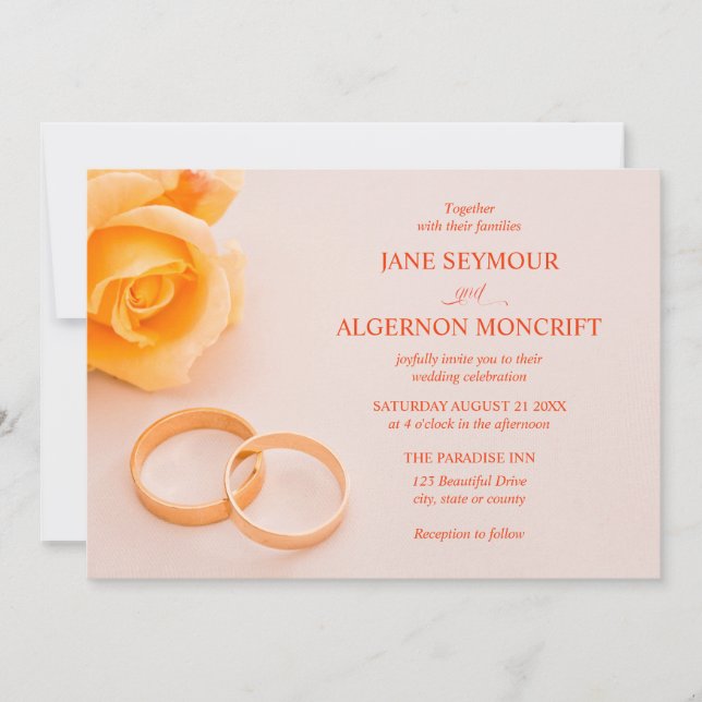 Elegant wedding invitation with rose (Front)