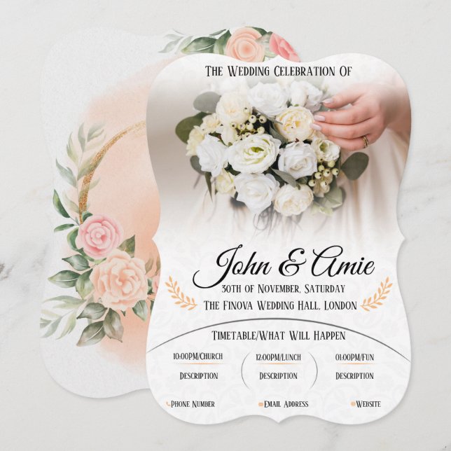 elegant wedding invitation with roses (Front/Back)