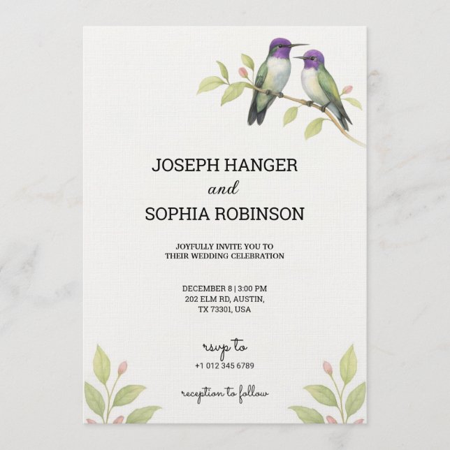 Elegant Wedding invitation with two birds  (Front)