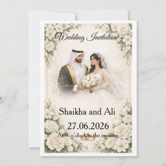 Elegant Wedding Invitation with White Flowers and