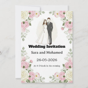 Elegant Wedding Invitation with White Roses & Car