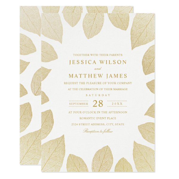 256493423188084003 Elegant Wedding Invitations Gold Look Fall Leaves