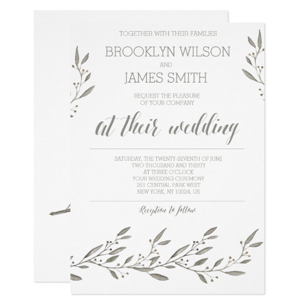 Elegant Wedding Invitations Grey Floral