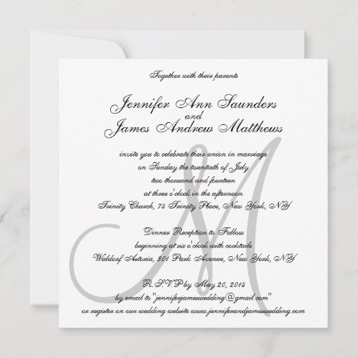 Elegant Wedding Invitations Monogram Initial Names | Zazzle