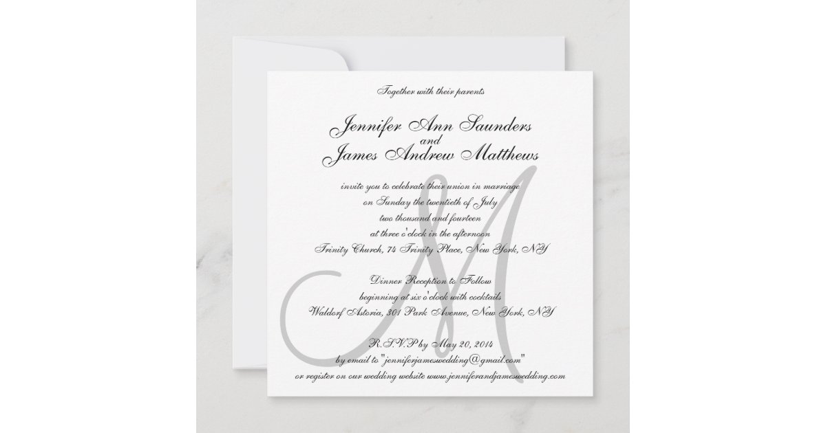 Elegant Wedding Invitations Monogram Initial Names | Zazzle