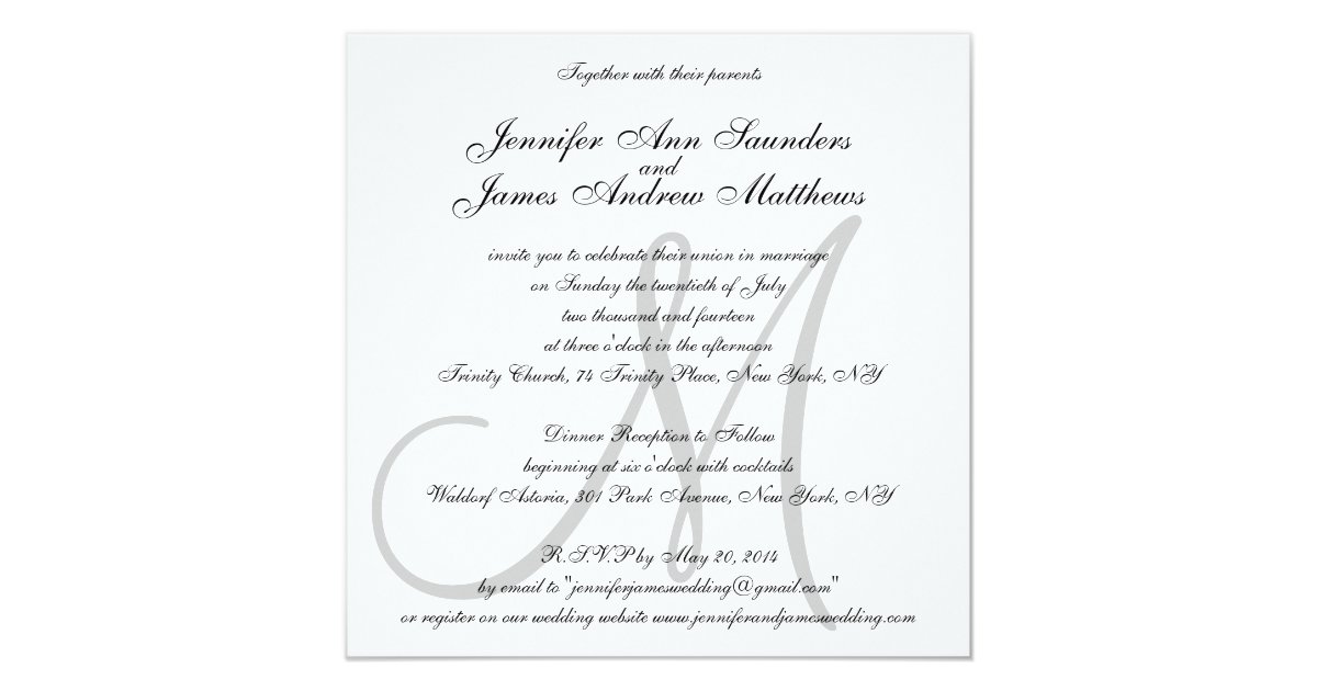 Elegant Wedding Invitations Monogram Initial Names Zazzle