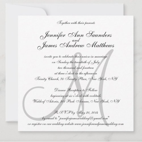 Elegant Wedding Invitations Monogram Initial Names