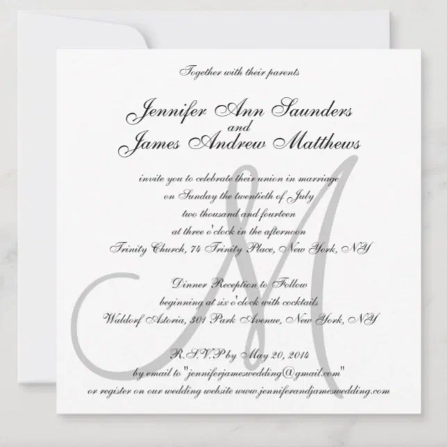 Elegant Wedding Invitations Monogram Initial Names 