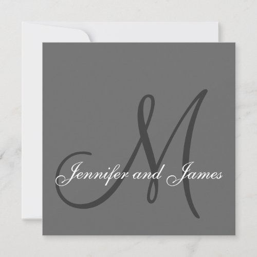 Elegant Wedding Invitations Monogram Names Grey 5.25" Square Invitation Card