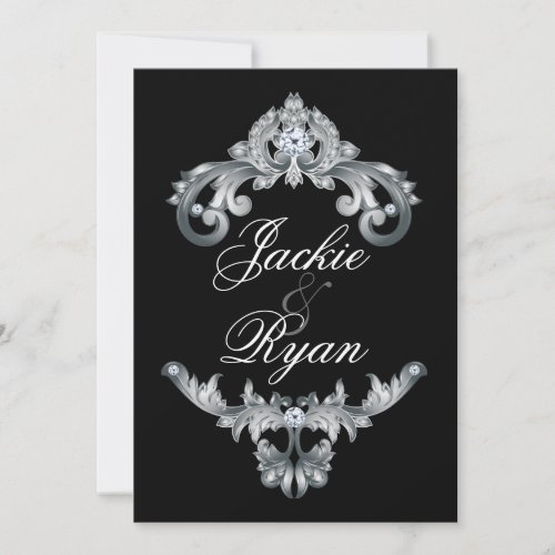 Elegant Wedding Invite Black Silver Anniversary