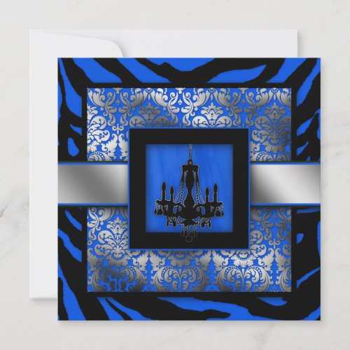 Elegant Wedding Invite Chandelier Zebra Blue