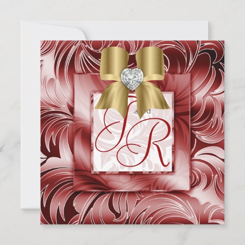 Elegant Wedding Invite Leaf Floral Silver Red Xmas