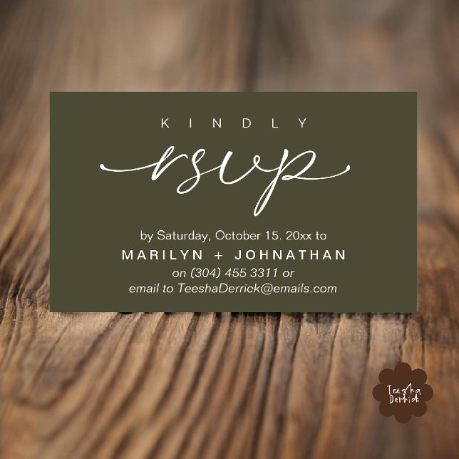 Elegant Wedding Invites RSVP via Phone or Email (Elegant Wedding Invites RSVP via Phone or Email Card in olive green)