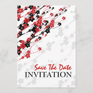 Elegant Wedding Japanese Flowers Red Save The Date