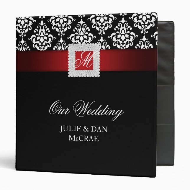 Elegant Wedding Jewels Red Black White 3 Ring Binder (Front/Inside)