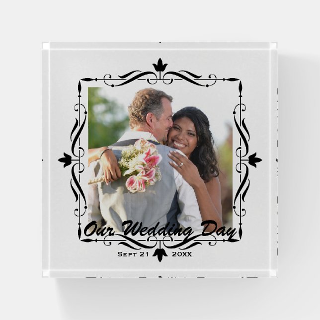 Elegant Wedding Keepsake Custom Photo Paperweight (Front)