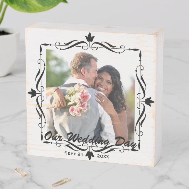 Elegant Wedding Keepsake Custom Photo Wooden Box Sign (In Situ Horizontal)