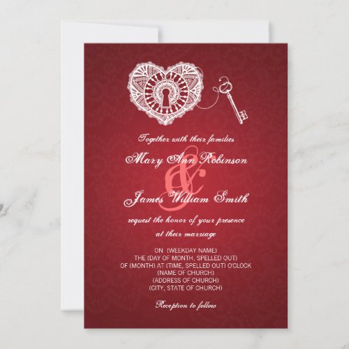 Elegant Wedding Key To My Heart Red Invitation