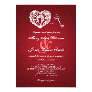 Elegant Wedding Key To My Heart Red Invitation