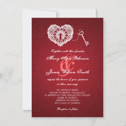 Elegant Wedding Key To My Heart Red Invitation