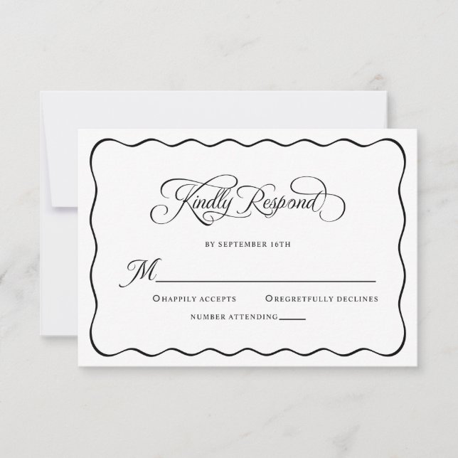 Elegant Wedding Kindly Respond Modern Black RSVP Card (Front)