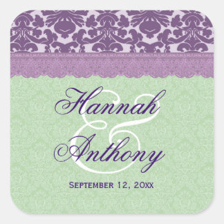 Elegant Wedding Label PURPLE and MINT Damask V02
