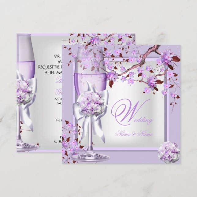 Elegant Wedding Lavender Purple Lilac 4b Invitation (Front/Back)