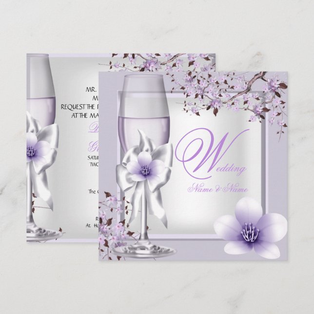 Elegant Wedding Lavender Purple Lilac 6 Invitation (Front/Back)