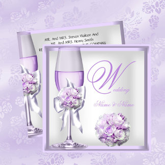 Elegant Wedding Lavender Purple Lilac Champagne 2 Invitation