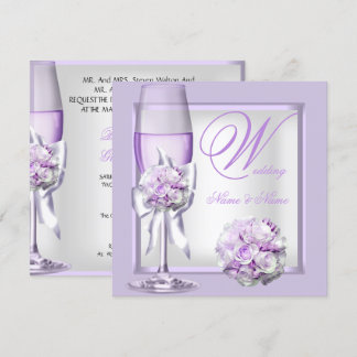 Elegant Wedding Lavender Purple Lilac Champagne 3 Invitation