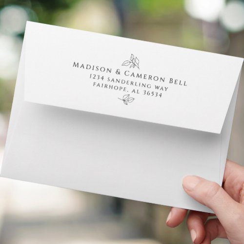 Elegant Wedding Leaves Return Address Black White Envelope