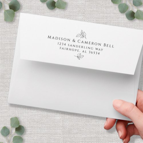 Elegant Wedding Leaves Return Address White Black Envelope