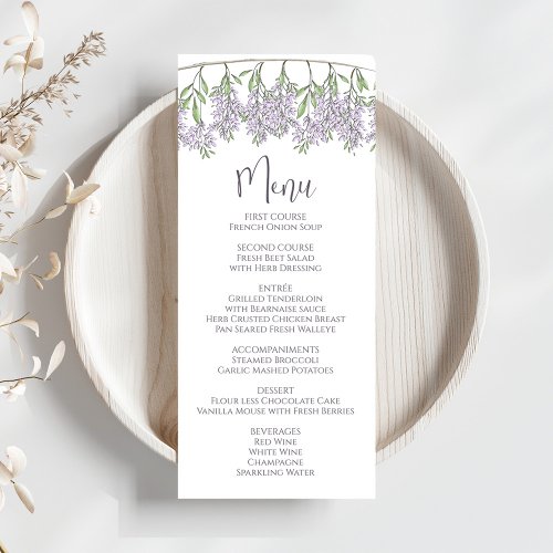 Elegant Wedding Lilac Floral Script Menu