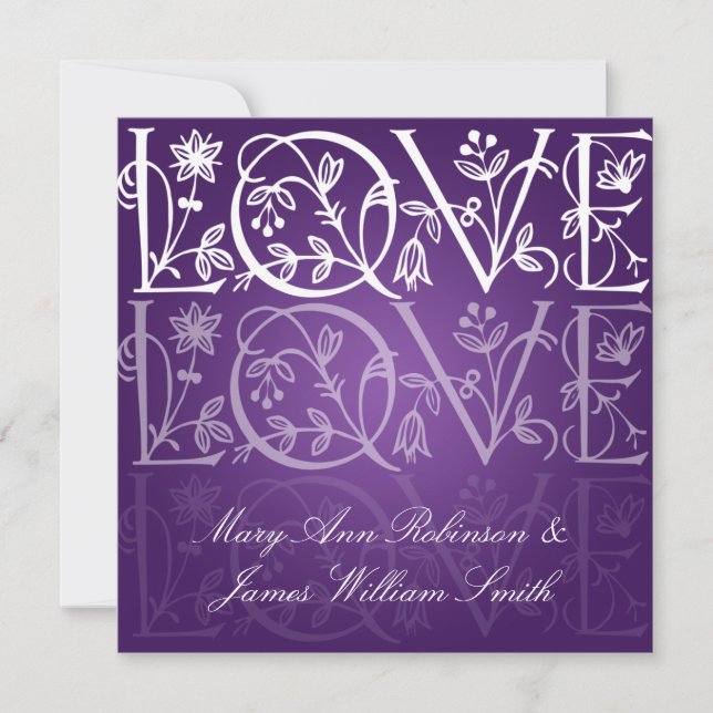 Elegant Wedding Love Flourish Purple Invitation (Front)