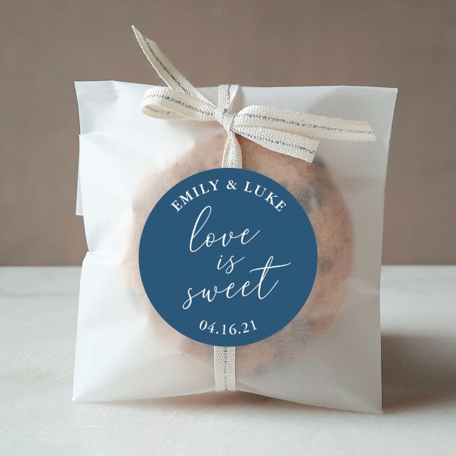 Elegant Wedding Love is Sweet Wedding Favor Classic Round Sticker (Creator Uploaded)