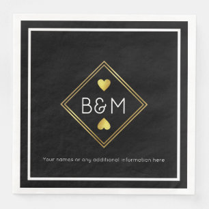 Elegant Wedding Love Monogram Black Paper Dinner Napkins