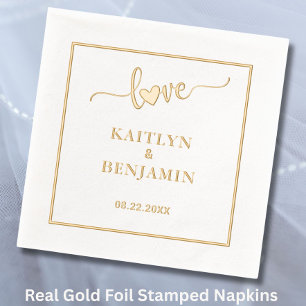 Elegant Wedding Love Real Gold Foil Stamped Foil Napkins