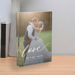 Elegant wedding love script mr and mrs custom photo block<br><div class="desc">Personalize this photo block with bride and groom's names and wedding date and place. Could be a perfect keepsake gift for the newlyweds.</div>