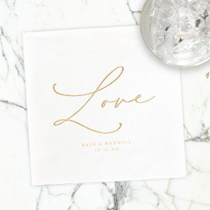 Elegant Wedding Love Script Names & Wedding Date Foil Napkins
