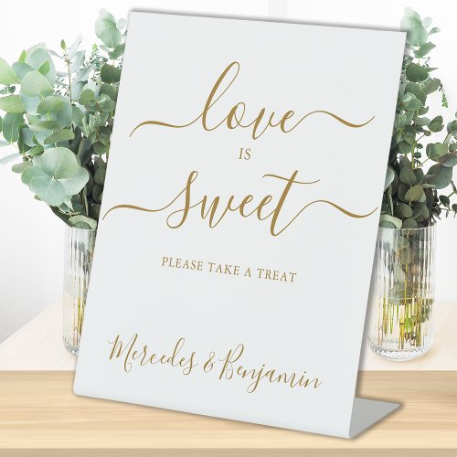 Elegant Wedding Love Sweet Gold Personalized Table Pedestal Sign