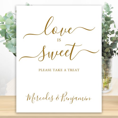 Elegant Wedding Love Sweet Gold Personalized Table Poster