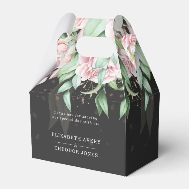 Elegant Wedding Luxury Black and Pink Floral Favor Boxes (Front Side)
