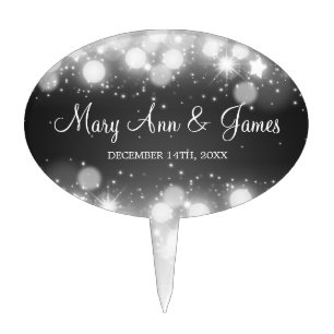 Elegant Wedding Magic Sparkle Black Cake Topper