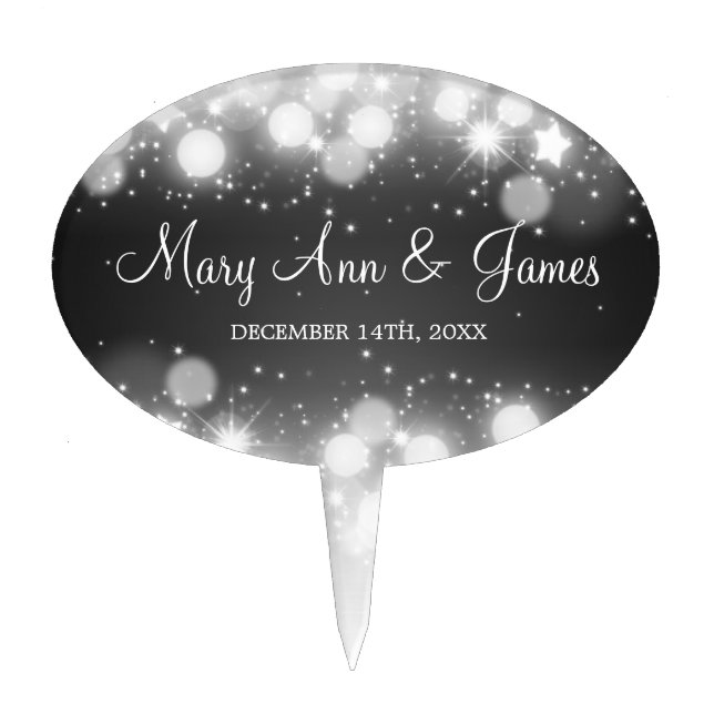 Elegant Wedding Magic Sparkle Black Cake Topper (Front)