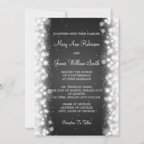 Elegant Wedding Magic Sparkle Black Invitation
