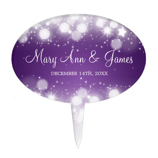 Elegant Wedding Magic Sparkle Purple Cake Topper (Front)