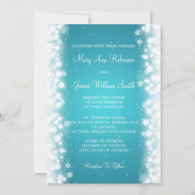 Elegant Wedding Magic Sparkle Turquoise Invitation (Front)